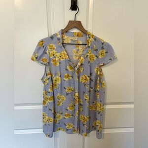 ModCloth floral darted button front tie blouse 1X